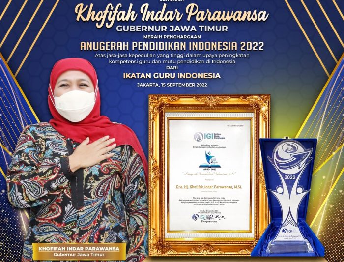 Khofifah Satu-satunya Gubernur Peraih Penghargaan Anugerah Pendidikan Indonesia dari IGI